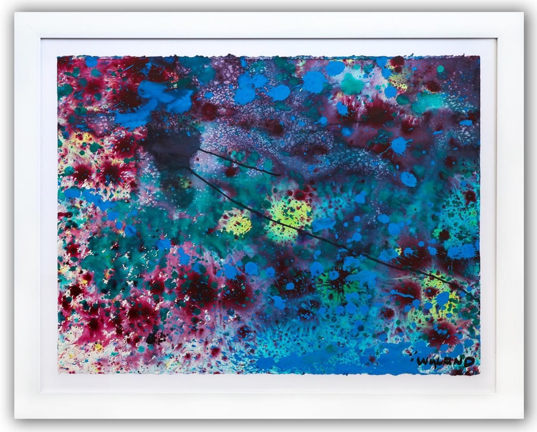 Wyland- Original Watercolor Painting on Deckle Edge Paper "Abstract Drip": Artist: Wyland. Medium: Original Watercolor Painting on Deckle Edge Paper. Title: Abstract Drip. Size: 22" x 30". Measures approx. 29" x 36" (framed). Signature: Hand Signed by the artist. Certificate