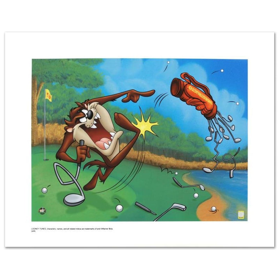 Terrible Taz Golf Limited Edition Giclee from Warner Bros., Numbered with Hologram Seal and: Terrible Taz Golf is a limited edition giclee on paper from Warner Bros., numbered with hologram seal of Authenticity. Also, includes Certificate of Authenticity! Measures approx. 20" x 16" (with bord