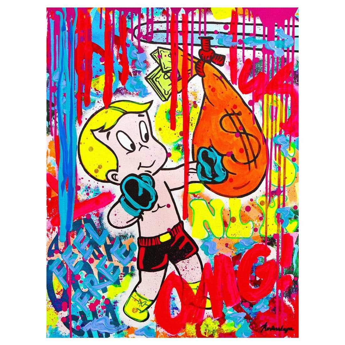 Nastya Rovenskaya- Mixed Media on Canvas "Boxing": Artist: Nastya Rovenskaya. Medium: Mixed Media on Canvas. Title: Boxing. Size: 20" x 16". Signature: Hand signed. Certificate of Authenticity: Is included. Reference#: 26333.