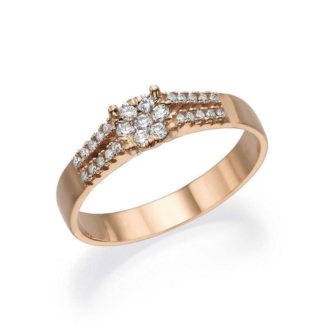14kt Rose Gold 0.15ctw Diamond Ring: One 14k rose gold ring, set with natural diamond. Jewelry Weight: 2.6Grs Total Diamonds Weight: 0.15Cts Main Stones Description: Quantity: 7 Cut and shape: Round Carats Weight: 0.15 Clarity: VS Color: