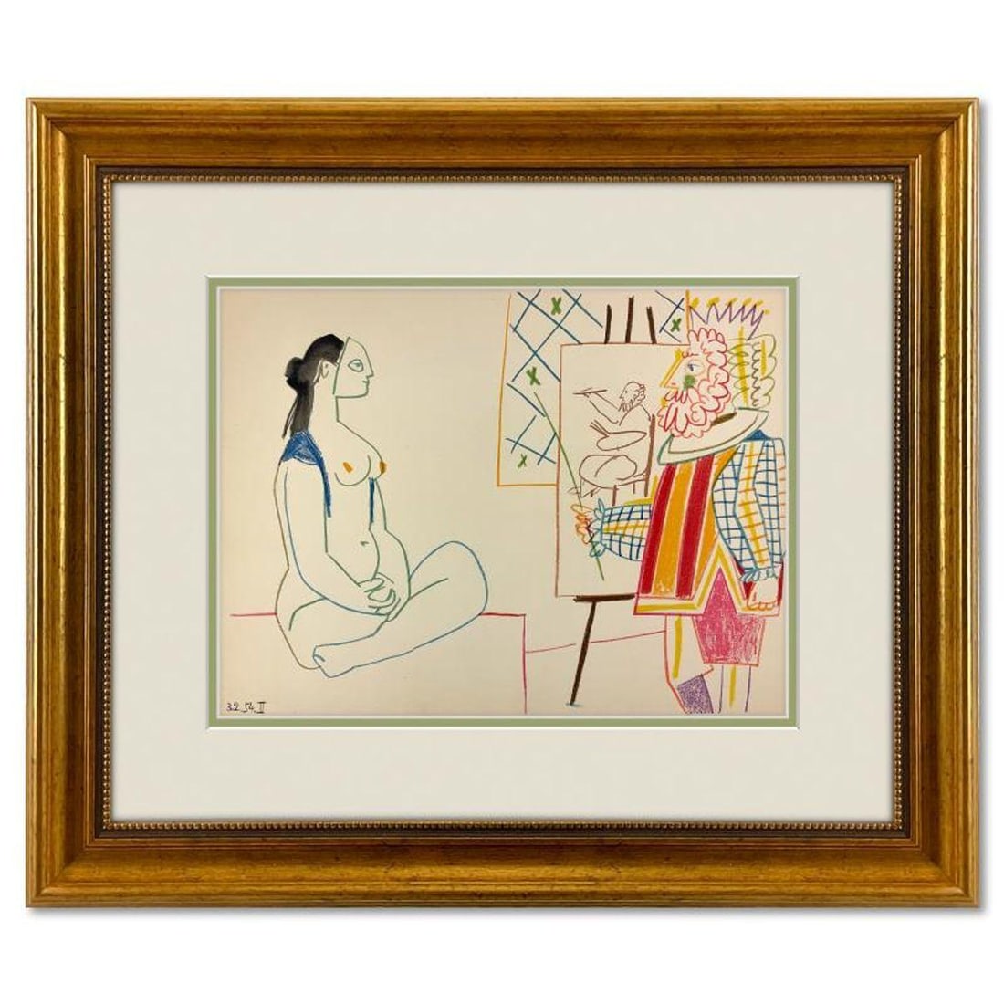 Pablo Picasso (1881-1973), "La Comedie Humaine 3.2.54-II" Framed Vintage Lithograph on Paper with: La Comedie Humaine 3.2.54-II is a vintage lithograph on paper by Pablo Picasso (1881-1973). This piece is from Picasso's Human Comedy Series and was printed in Paris, France by Mourlot Studios in 1954