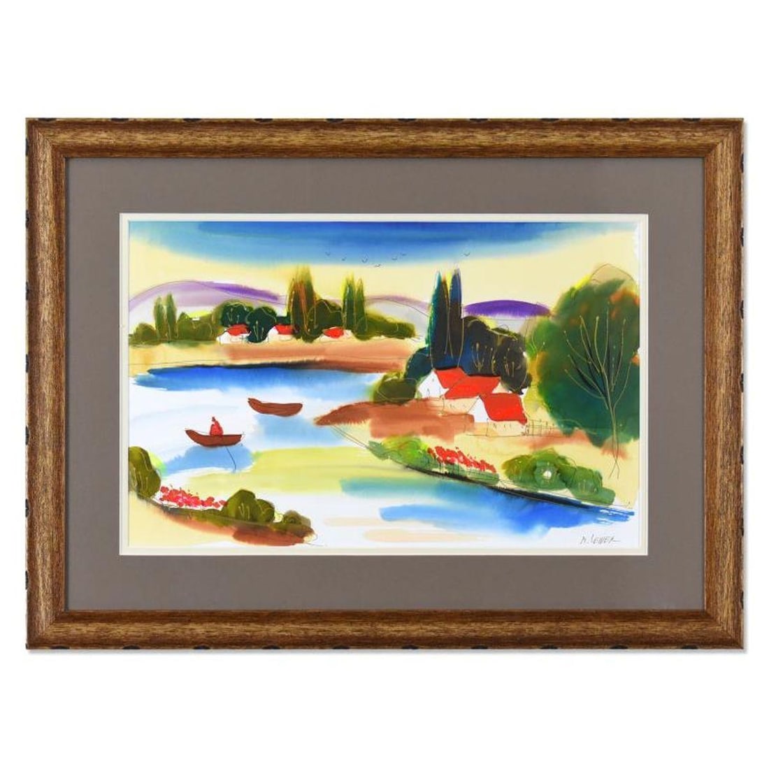 Moshe Leider, Framed Original Mixed Media Watercolor Painting, Hand Signed with Letter of (1 of 2)