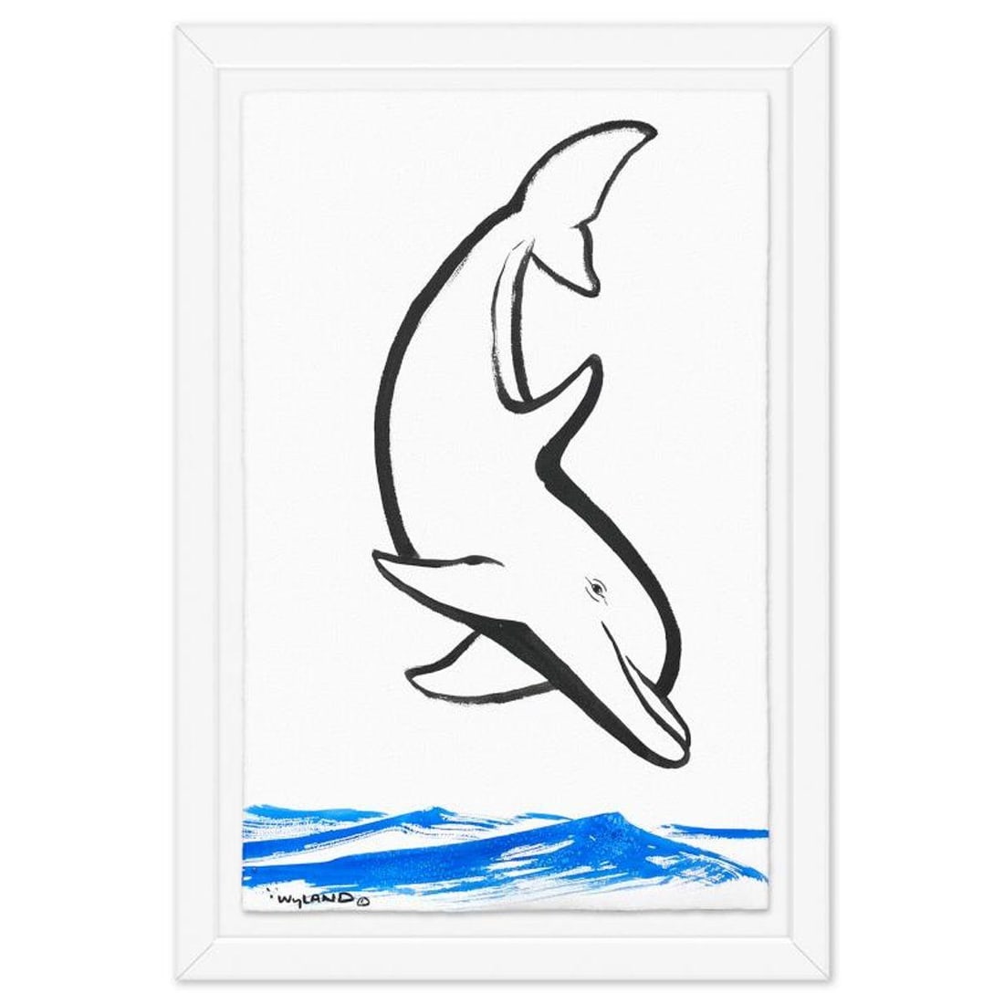 Wyland, "Dolphin" Framed Original Sumi Ink Painting, Hand Signed with Letter of Authenticity. (1 of 2)