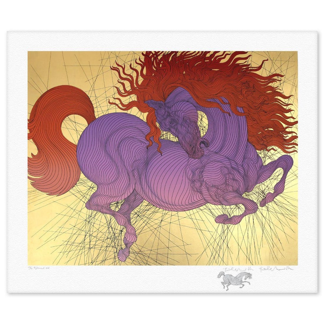 Guillaume Azoulay- Gold Leaf Silkscreen with Remarque "La Jument": Artist: Guillaume Azoulay. Medium: Gold Leaf Silkscreen with Remarque. Title: La Jument. Size: 35" x 40". Signature: Hand Signed and Numbered. Certificate of Authenticity: Is included. Reference#: 815