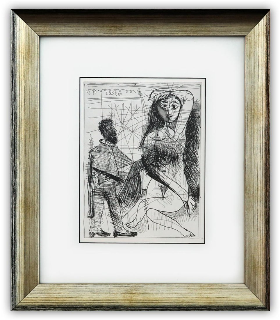 After Pablo Picasso- Offset Lithograph "From The 347 Series": Artist: After Pablo Picasso. Medium: Offset Lithograph. Title: From The 347 Series. Size: 11" x 9". Measures approx. 20" x 18" (framed). Additional: Custom framed. Unsigned and unnumbered. The 347 Ser