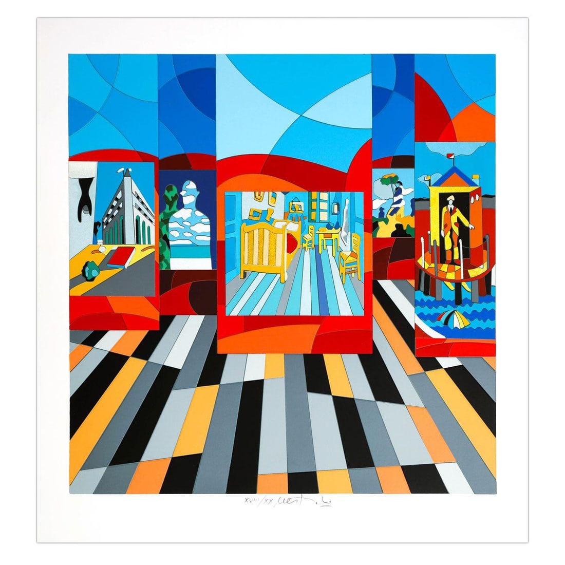 Ugo Nespolo- SIlkscreen on Paper "Storie Di Sogni": Artist: Ugo Nespolo. Medium: SIlkscreen on Paper. Title: Storie Di Sogni. Size: 24" x 23". Signature: Hand Signed and numbered. Certificate of Authenticity: Is included. Additional: Edition number mig