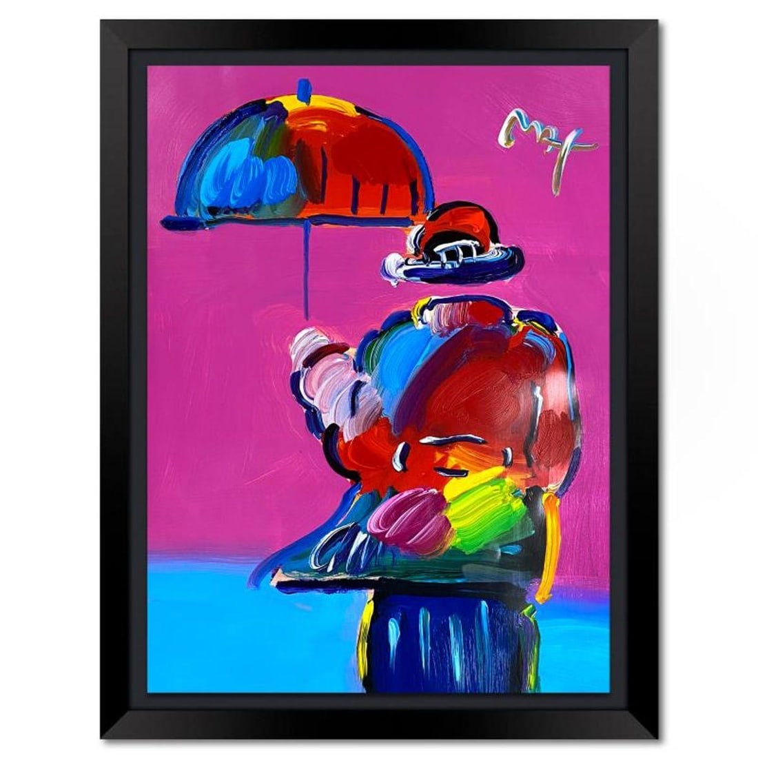 Peter Max, "Umbrella Man" Framed One-of-a-Kind Mixed Media, Hand Signed with Registration Number (1 of 2)