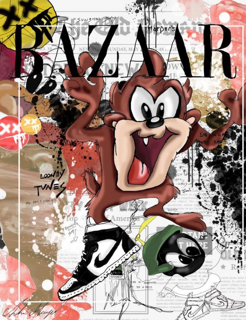 Shani Moyal- Mixed Media on Canvas "Loony toons TAZ": Artist: Shani Moyal. Medium: Mixed Media on Canvas. Title: Loony toons TAZ. Size: 30" x 20". Signature: Hand Signed by the artist. Certificate of Authenticity: Is included. Reference#: 20535.