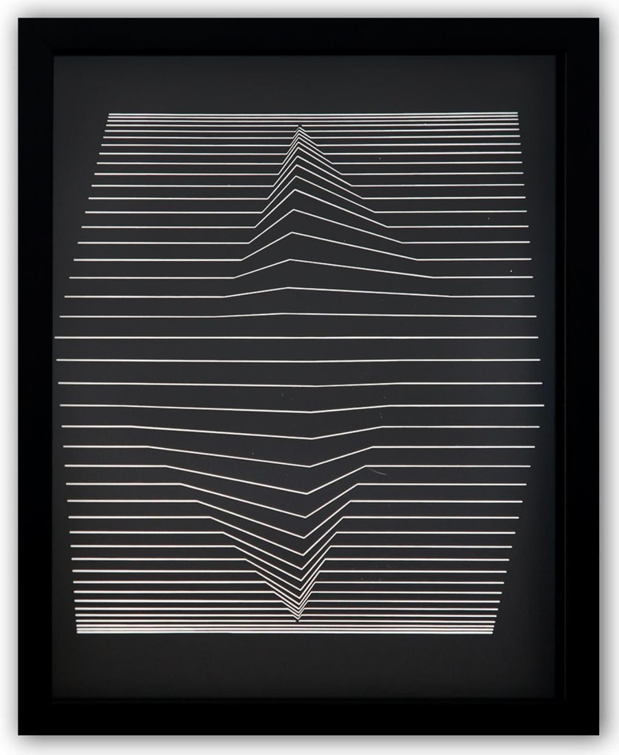 Victor Vasarely- Heliogravure Print "Untitled": Artist: Victor Vasarely. Medium: Heliogravure Print. Title: Untitled. Size: 14" x 11". Measures approx. 15" x 12" (framed). Additional: Custom Framed. Reference#: 21580.