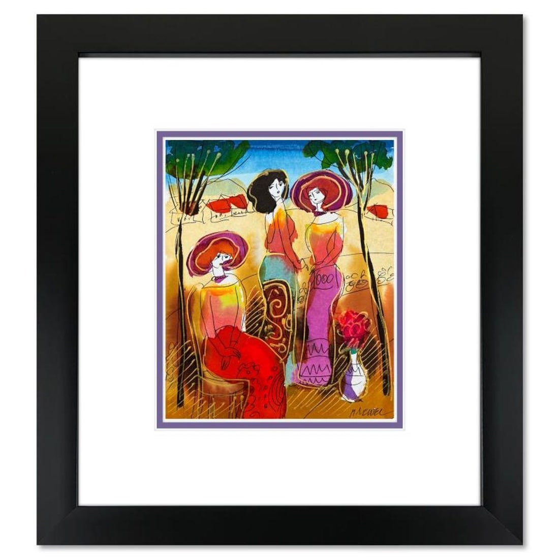 Moshe Leider, Framed Original Mixed Media Watercolor Painting, Hand Signed with Letter of (1 of 2)