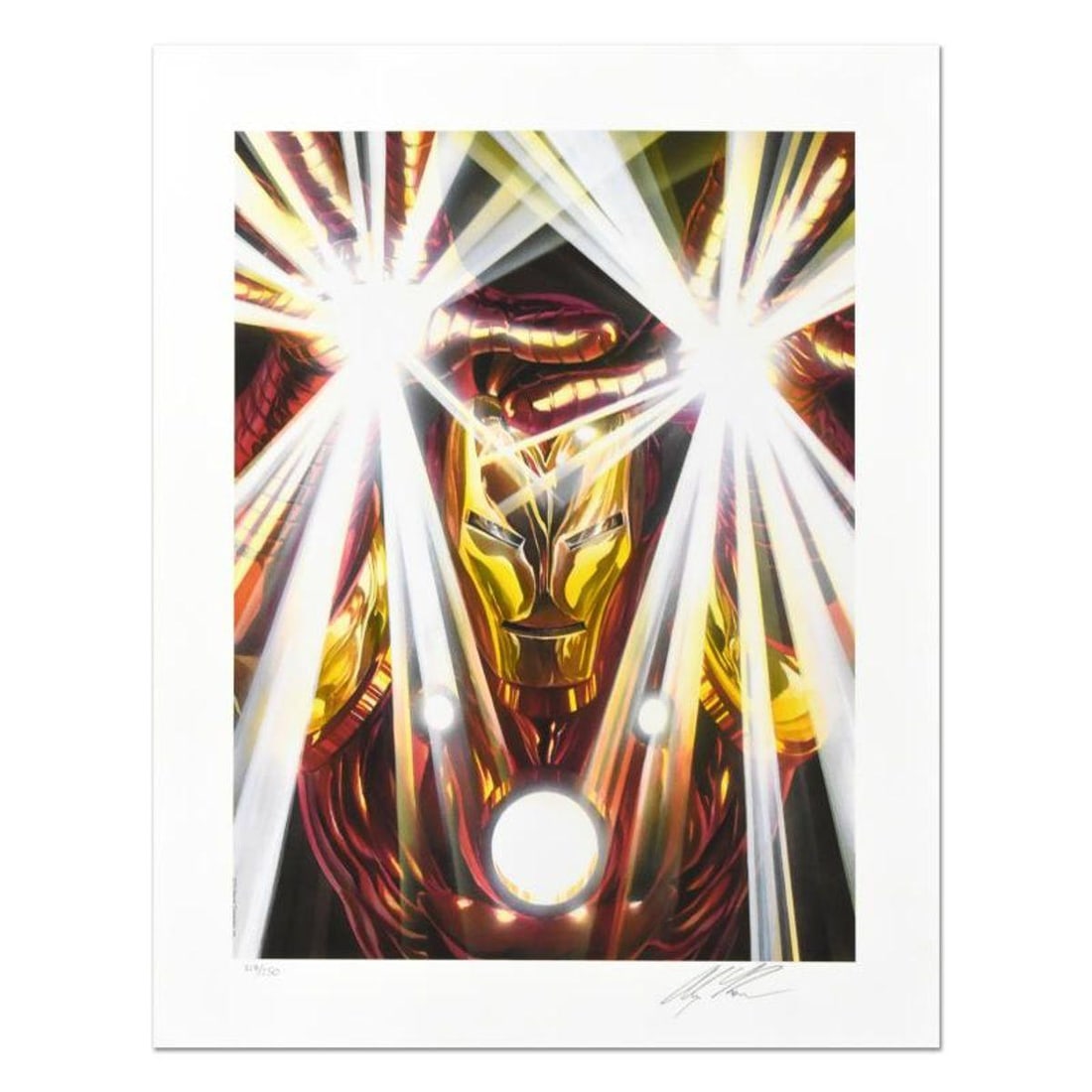 Marvel Comics, "Iron Man Visions" Limited Edition Giclee, Numbered and Hand Signed by Alex Ross with: Alex Ross is acclaimed as one of the leading illustrators in comic art today. His realistic, human depictions of classic comic book characters for Marvel has cemented his position in the pantheon of c