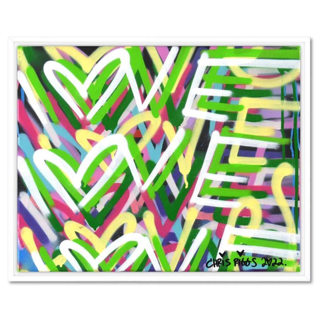 Chris Riggs, "Love" Framed Original Spray Paint Painting on Canvas, Hand Signed with Letter of (1 of 2)