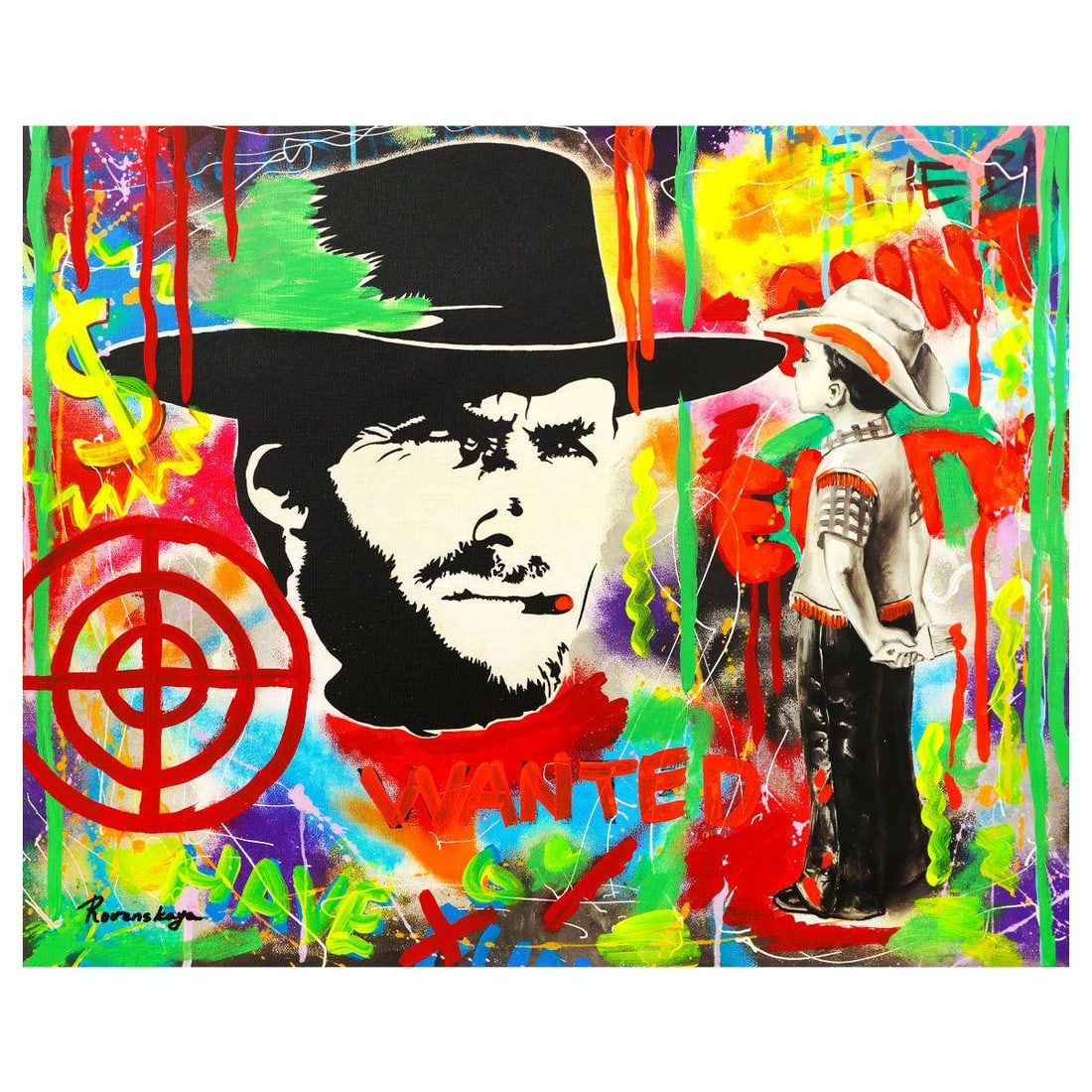 Nastya Rovenskaya- Mixed Media "Wanted": Artist: Nastya Rovenskaya. Medium: Mixed Media. Title: Wanted. Size: 24" x 30". Signature: Hand Signed. Certificate of Authenticity: Is included. Reference#: 44452.