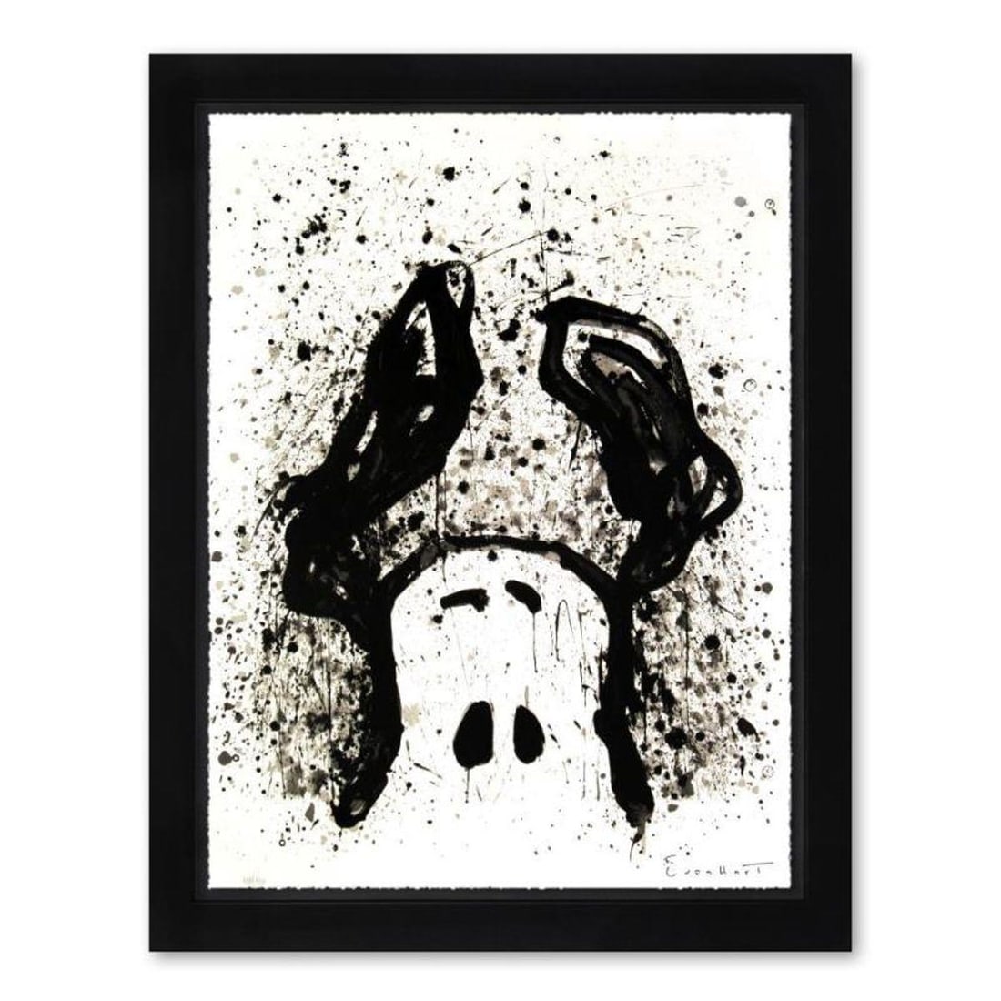 Tom Everhart, "Watchdog 12 O'Clock" Framed Limited Edition Hand Pulled Original Lithograph. Hand: Watchdog 12 O'Clock is a limited edition hand pulled original lithograph on museum quality deckle-edge paper by Tom Everhart. The piece is numbered, and hand signed by the artist. This is one of the f