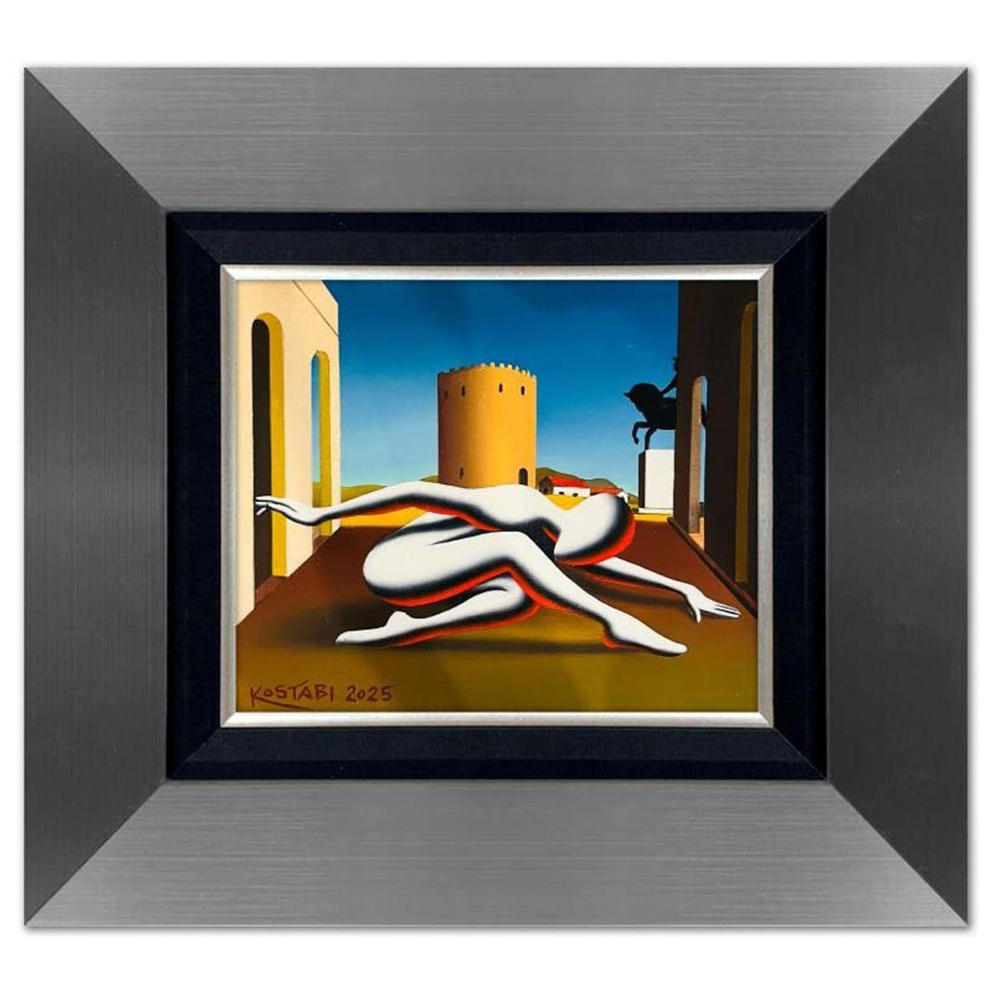Mark Kostabi, "Grace in Motion" Framed Original Oil Painting on Canvas, Hand Signed with a (1 of 3)