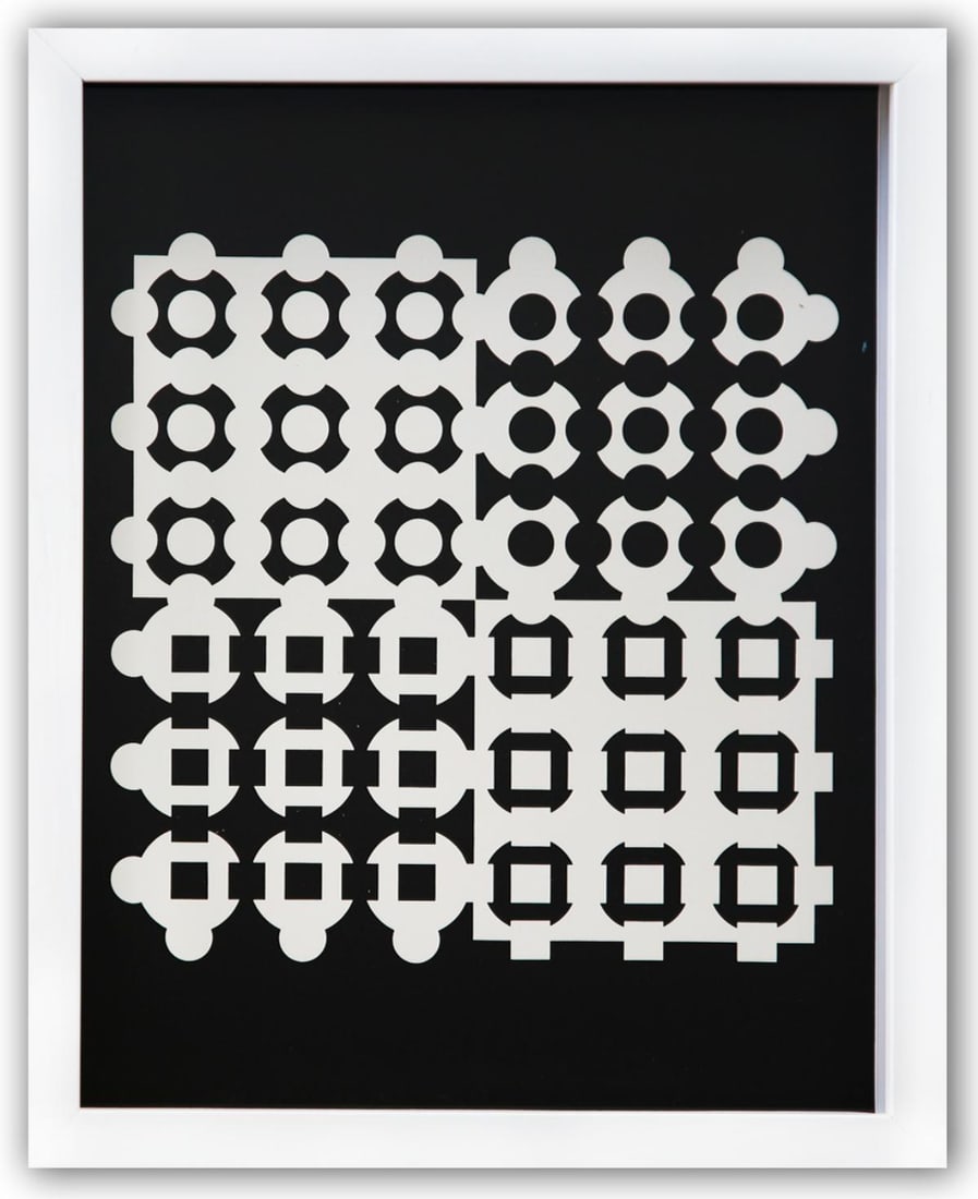 Victor Vasarely- Heliogravure Print "Untitled": Artist: Victor Vasarely. Medium: Heliogravure Print. Title: Untitled. Size: 14" x 11". Measures approx. 15" x 12" (framed). Additional: Custom Framed. Reference#: 21591.