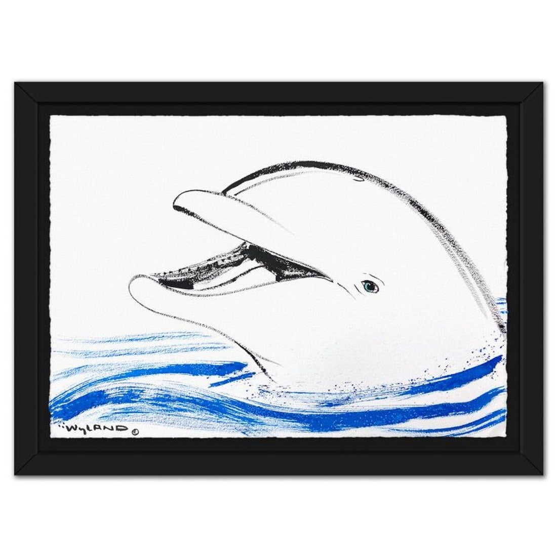 Wyland, "Dolphin" Framed Original Sumi Ink Painting, Hand Signed with Letter of Authenticity. (1 of 2)