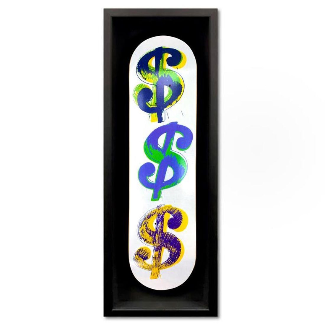 Warhol (1928-1987), "Dollar Sign, Solo C, 1982" Framed Skateboard, Plate Signed with Letter of: Dollar Sign, Solo C, 1982 is a skateboard by Warhol (1928-1987), bearing the plate signature of the artist inverso. This skateboard comes custom framed. Includes Letter of Authenticity. Measures appro