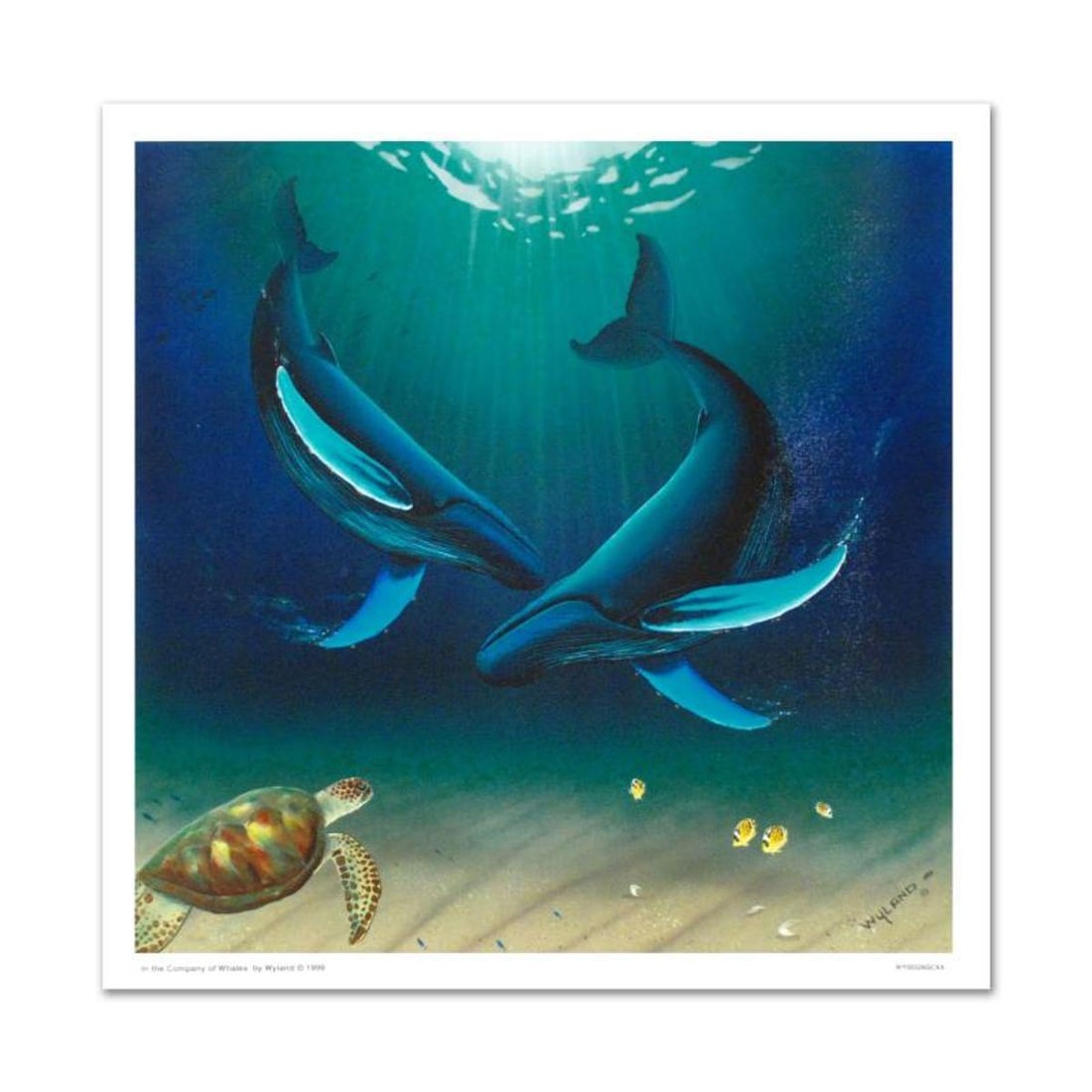 In the Company of Whales Limited Edition Giclee on Canvas by renowned artist WYLAND, Numbered and: Wyland's true love for nature is so clearly conveyed in each of his brilliantly detailed works. "In the Company of Whales" is a limited edition giclee on canvas, numbered and hand signed by Wyland! In