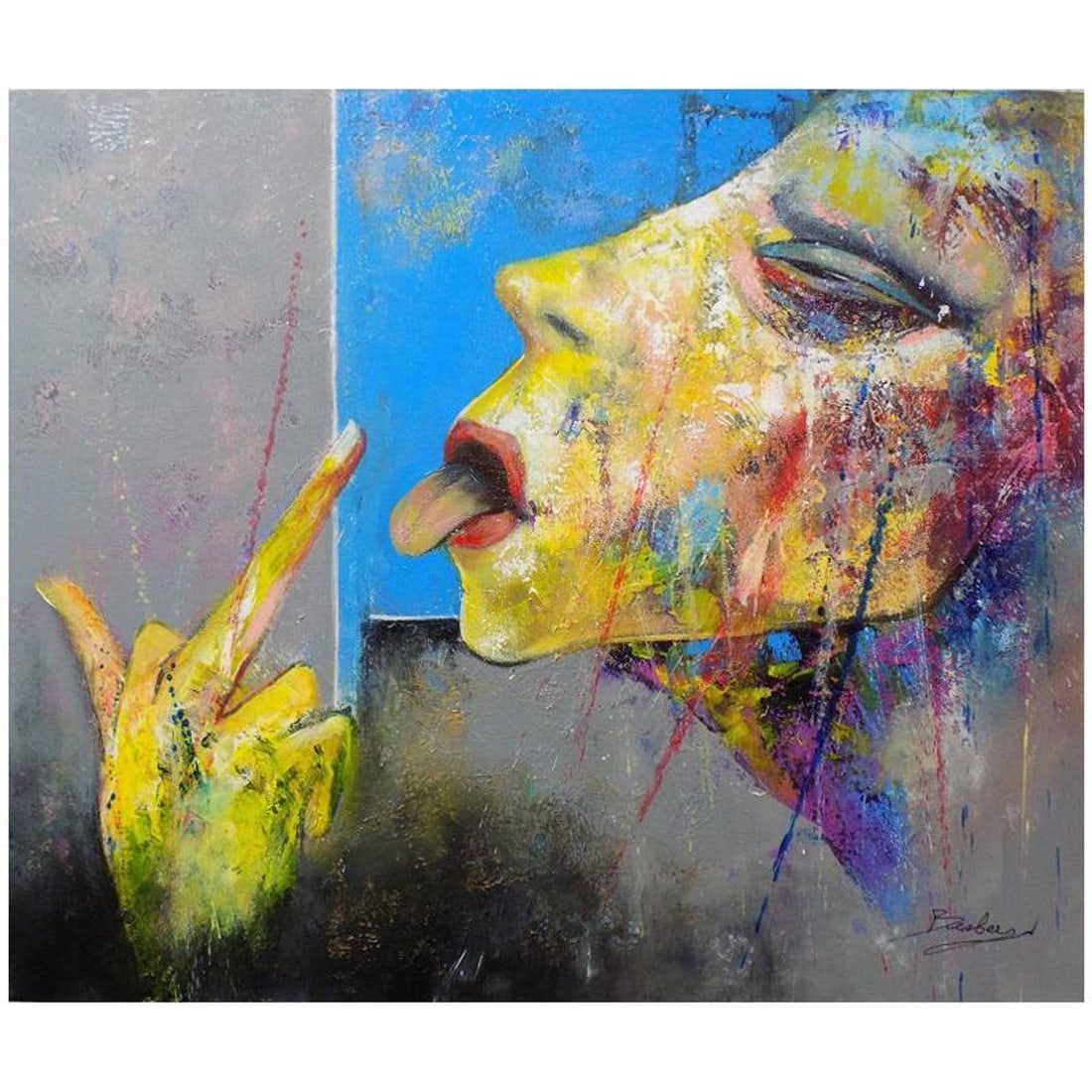 Berberyan, "Up Yours" Hand Signed Original Painting on Canvas with Letter of Authenticity.: Up Yours is an original acrylic mixed media painting on canvas by Ara Berberyan. The piece is hand signed and comes with a letter of authenticity. Measures approximately 30" x 36".