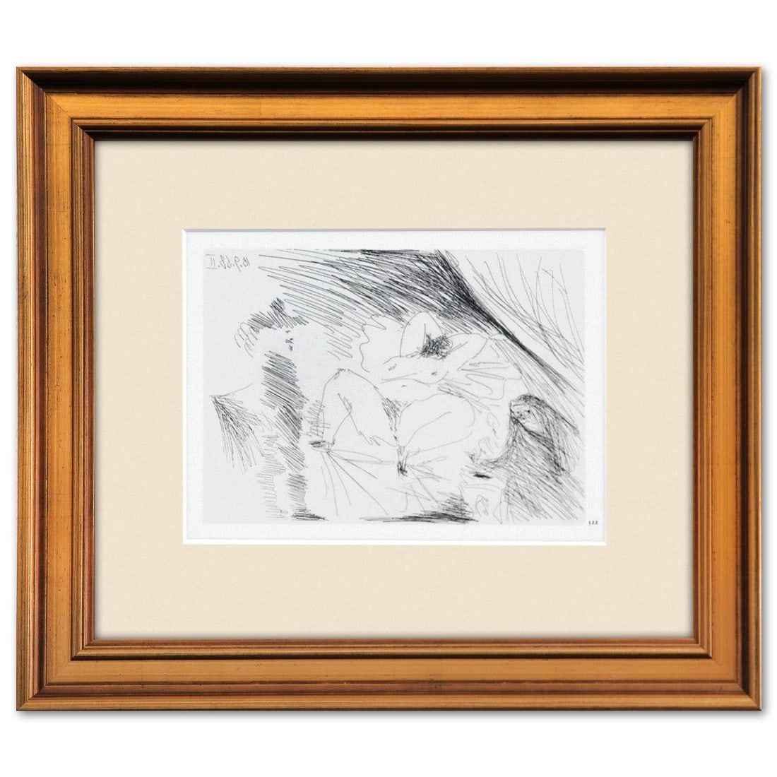 After Pablo Picasso- Offset Lithograph "From The 347 Series": Artist: After Pablo Picasso. Medium: Offset Lithograph. Title: From The 347 Series. Size: 6" x 8". Measures approx. 12" x 14" (framed). Additional: Custom framed. Unsigned and unnumbered. The 347 Seri