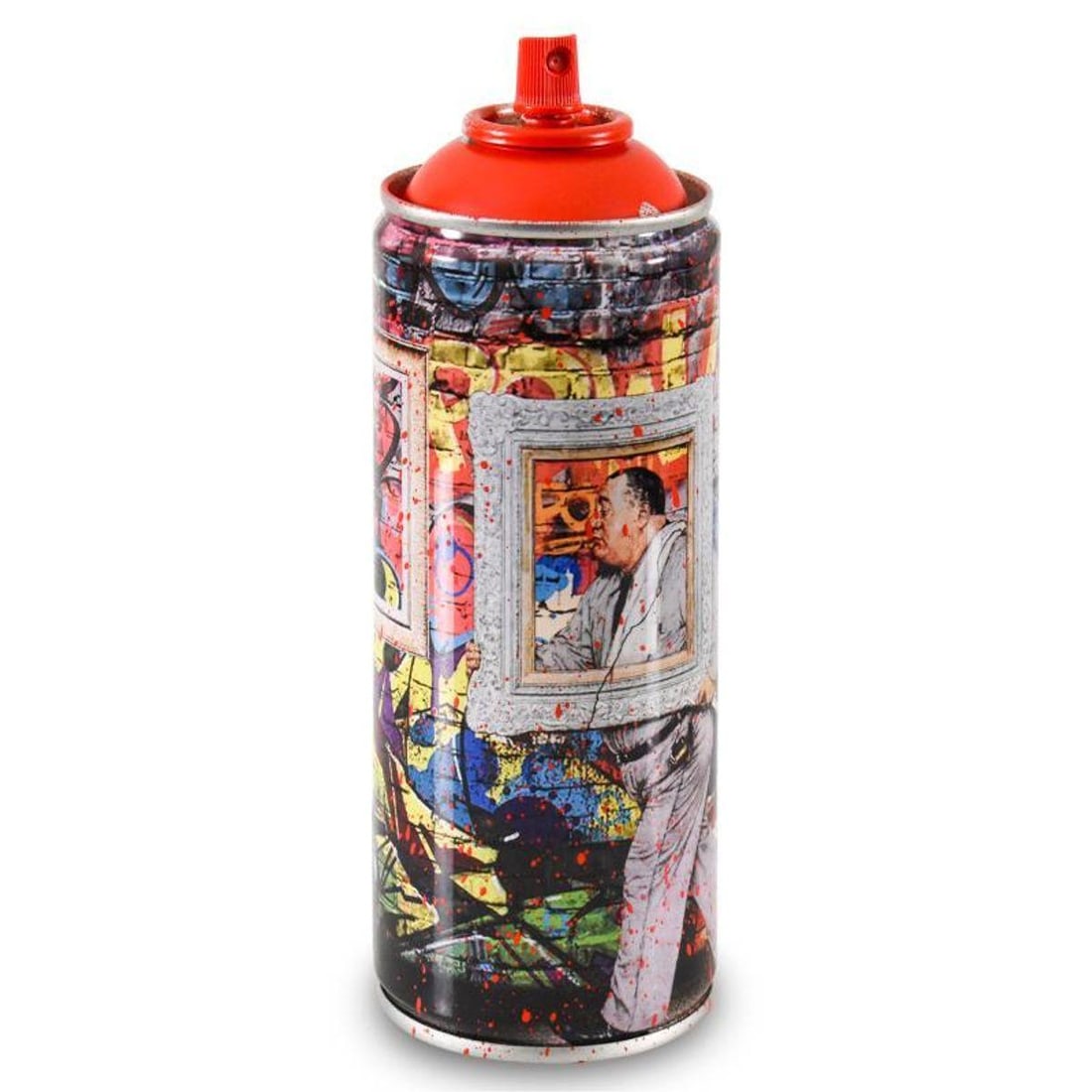 Mr. Brainwash, "Wall Frame (Red)" Limited Edition Hand Painted Spray Can with Plate Signature. (1 of 3)