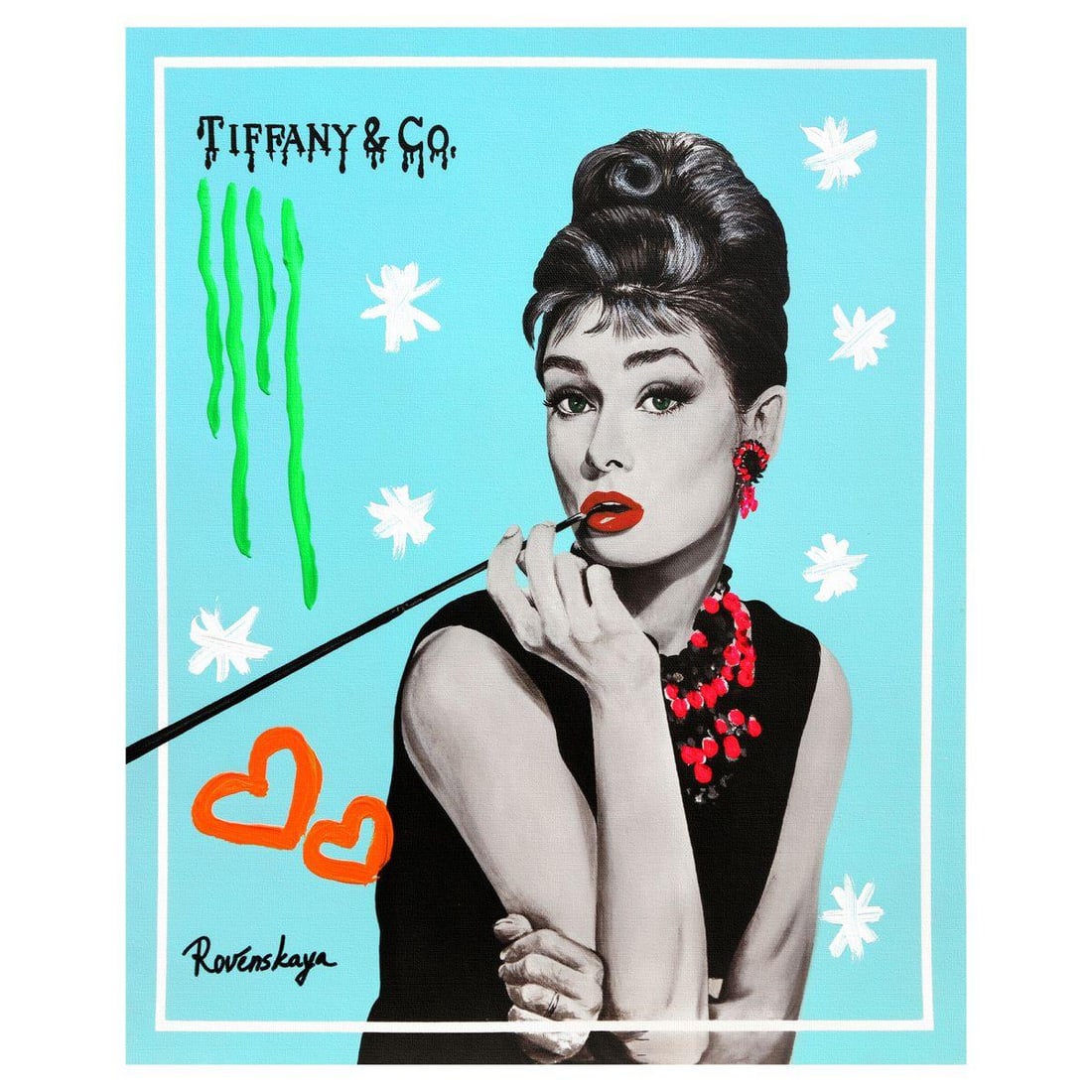 Nastya Rovenskaya- Mixed Media on Canvas "Audrey": Artist: Nastya Rovenskaya. Medium: Mixed Media on Canvas. Title: Audrey. Size: 20" x 16". Signature: Hand signed. Certificate of Authenticity: Is included. Reference#: 49406.