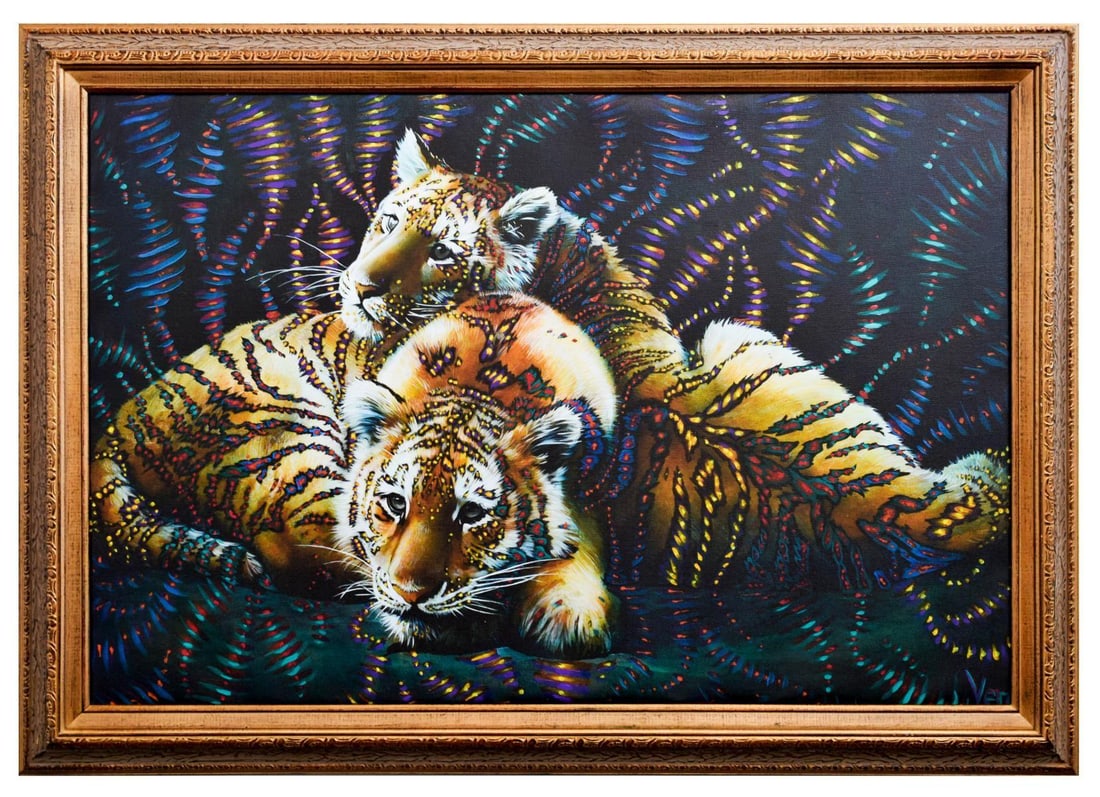 Vera V. Goncharenko- Original Giclee on Canvas "About To Sleep": Artist: Vera V. Goncharenko. Medium: Original Giclee on Canvas. Title: About To Sleep. Size: 24" x 36". Measures approx. 27" x 39" (framed). Signature: Hand Signed and Numbered by the artist. Certific