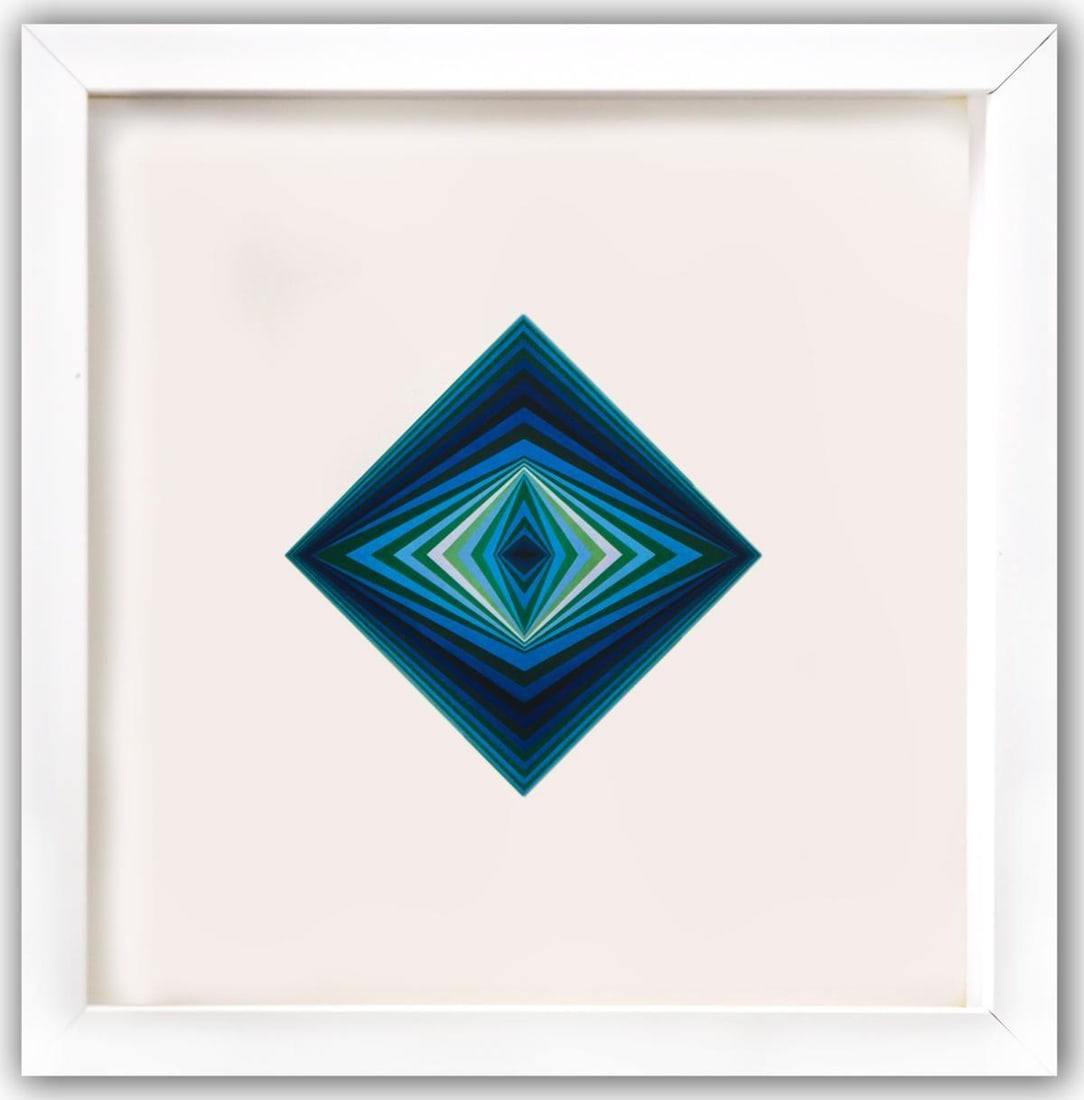 Victor Vasarely- Heliogravure Print "Untitled": Artist: Victor Vasarely. Medium: Heliogravure Print. Title: Untitled. Size: 11" x 10". Measures approx. 13" x 12" (framed). Additional: Custom Framed.