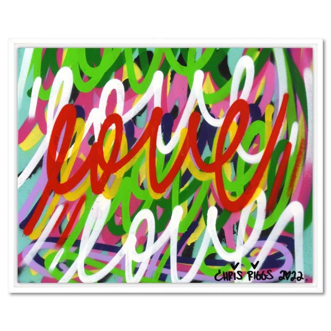 Chris Riggs, "Love" Framed Original Spray Paint Painting on Canvas, Hand Signed with Letter of (1 of 2)
