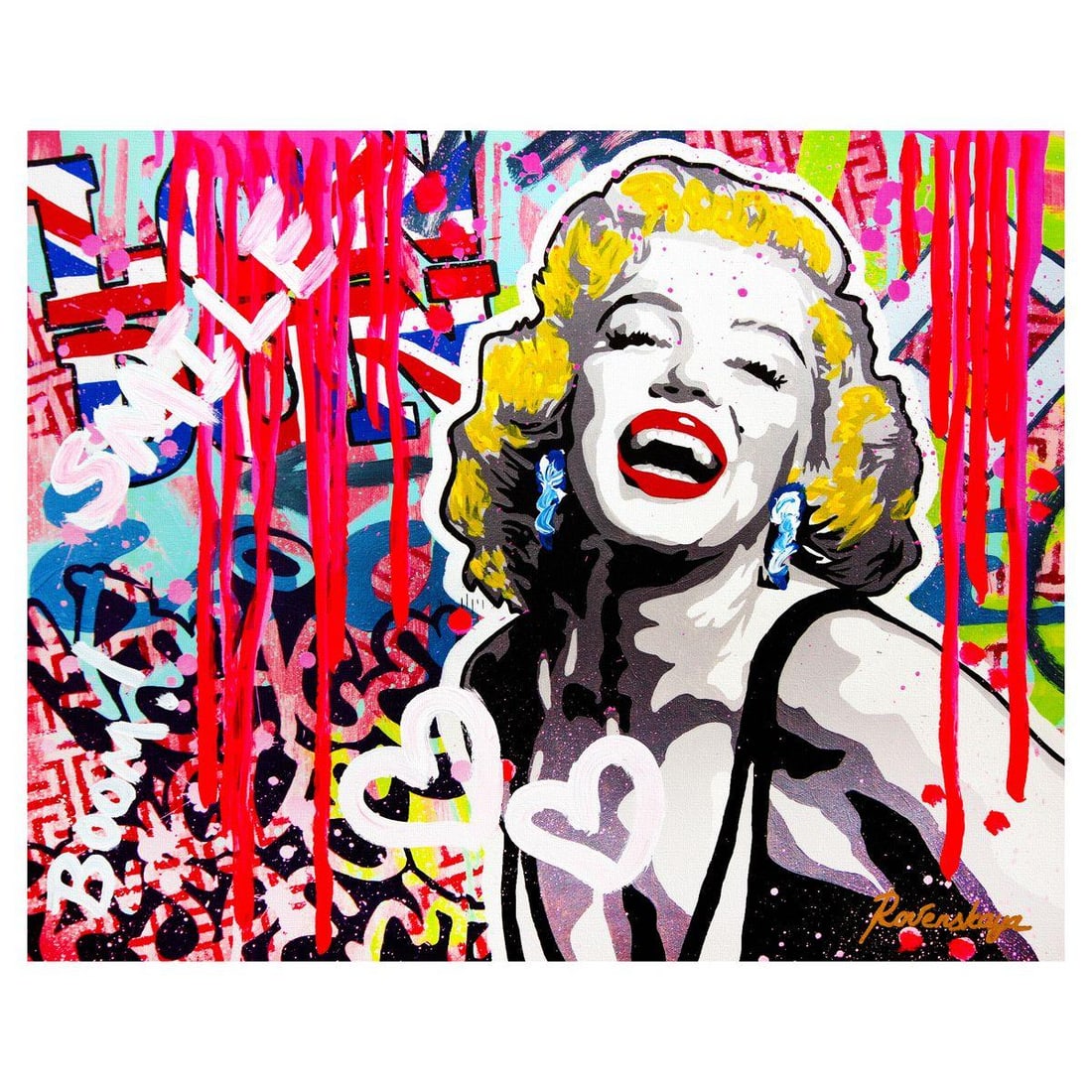 Nastya Rovenskaya- Mixed Media on Canvas "Smile": Artist: Nastya Rovenskaya. Medium: Mixed Media on Canvas. Title: Smile. Size: 24" x 30". Signature: Hand signed. Certificate of Authenticity: Is included. Reference#: 52461.