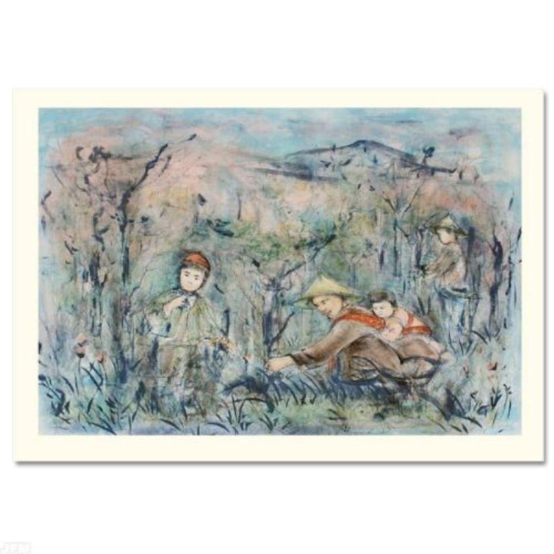 Kow Loon Peach Tree Limited Edition Lithograph by Edna Hibel (1917-2014), Numbered and Hand Signed: Kow Loon Peach Tree is a limited edition lithograph on paper, numbered and hand signed by Edna Hibel (1917-2014). Includes Certificate of Authenticity! Measures approx. 41.5" x 30" (with border) 39" x