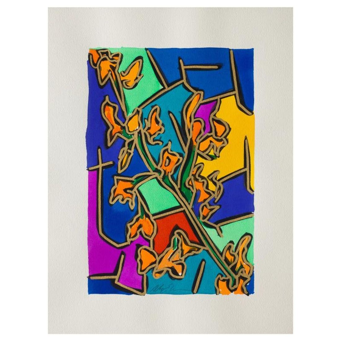 Alex Echo, "Flower Gouache" Hand Signed Original Painting with Letter of Authenticity. (1 of 1)