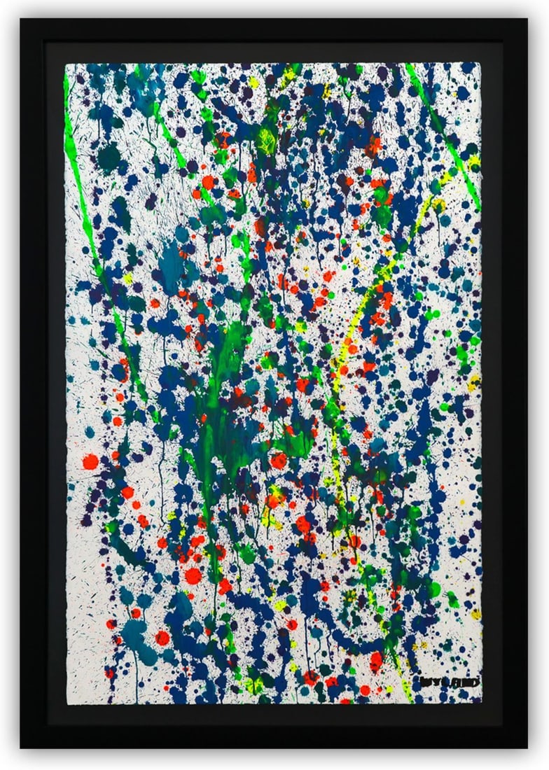 Wyland- Original Watercolor Painting on Deckle Edge Paper "Abstract Drip": Artist: Wyland. Medium: Original Watercolor Painting on Deckle Edge Paper. Title: Abstract Drip. Size: 40" x 26". Measures approx. 46" x 32" (framed). Signature: Hand Signed by the artist. Certificate