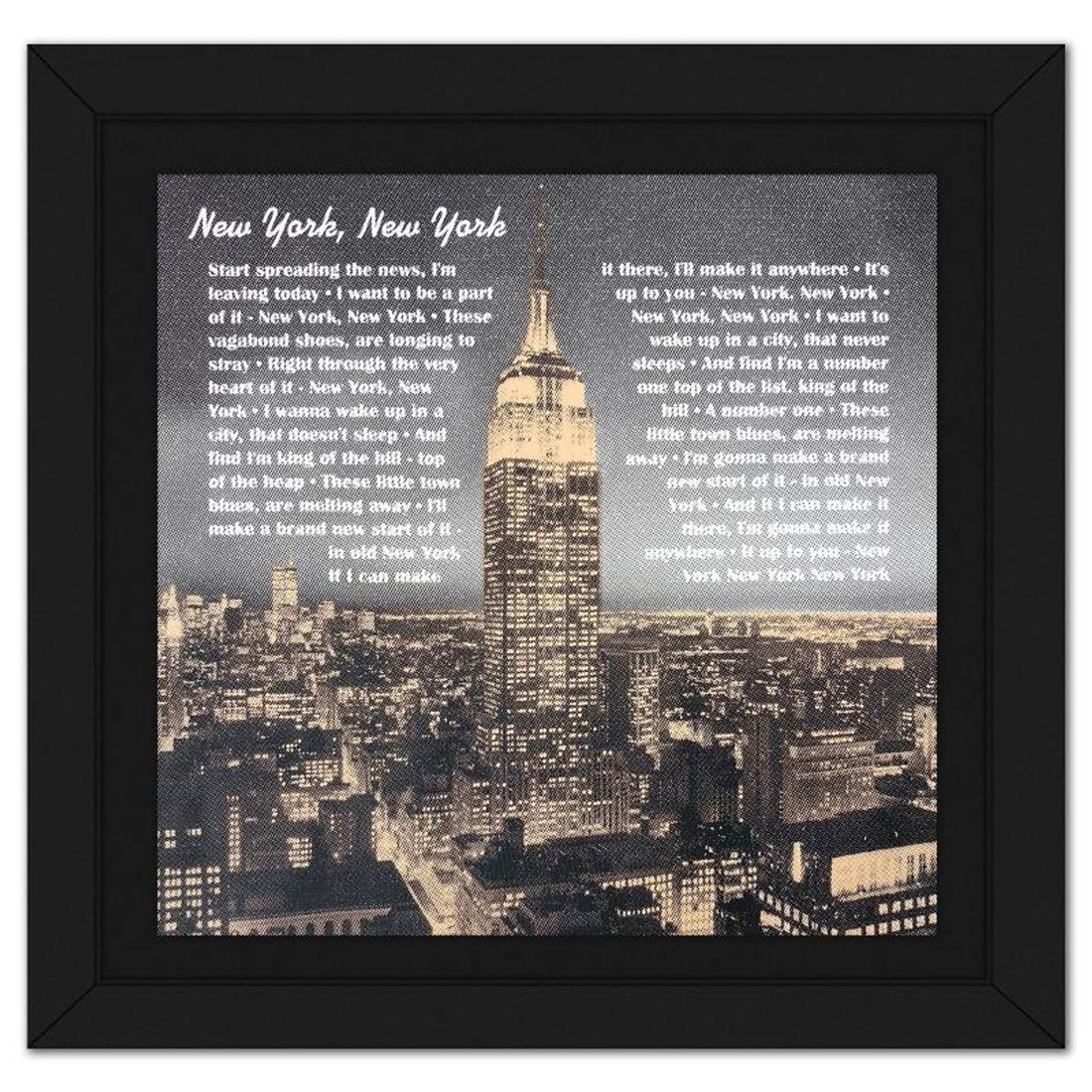 Steve Kaufman (1960-2010), "NY NY" Framed Hand Pulled Limited Edition Silscreen, Numbered PP 13/50: NY NY is a hand pulled limited edition silkscreen on canvas by Andy Warhol protege, Steve Kaufman (1960-2010), numbered PP 13/50 inverso and hand signed by the artist. This piece comes custom framed.