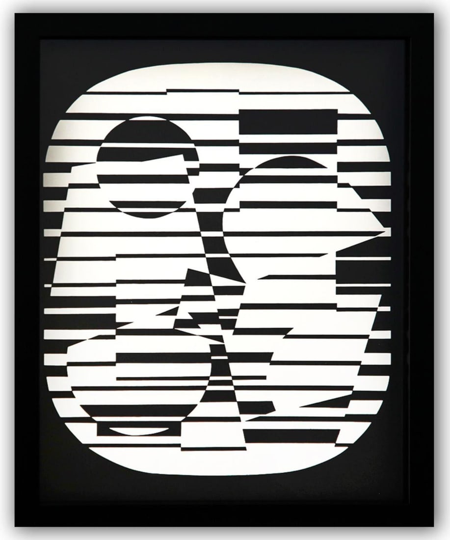 Victor Vasarely- Heliogravure Print "Untitled": Artist: Victor Vasarely. Medium: Heliogravure Print. Title: Untitled. Size: 13" x 10". Measures approx. 15" x 12" (framed). Additional: Custom Framed. Reference#: 21538.