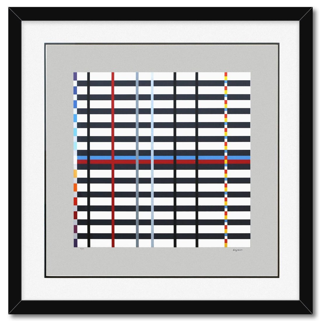 Yaacov Agam- Silkscreeen Serigraph "Homage to Mondrian": Artist: Yaacov Agam. Medium: Silkscreeen Serigraph. Title: Homage to Mondrian. Size: 26" x 27". Measures approx. 34" x 35" (framed). Signature: Hand signed and numbered. Certificate of Authenticity:
