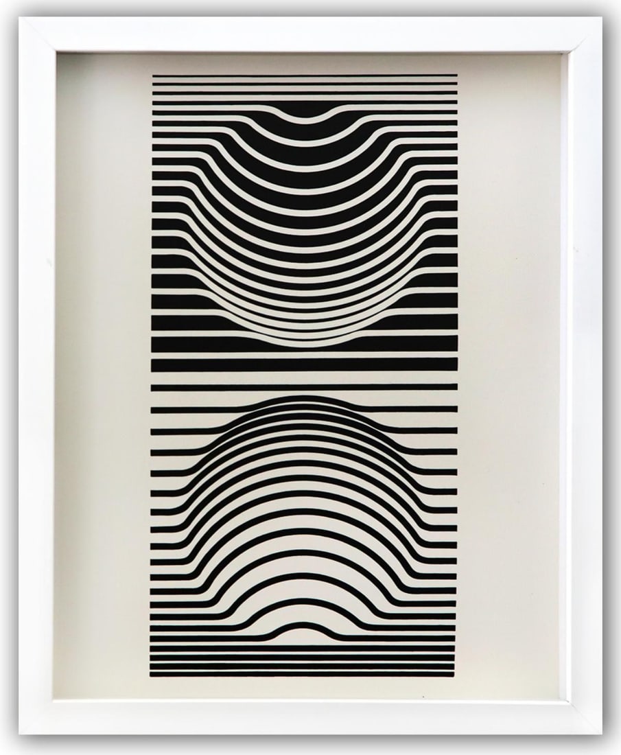 Victor Vasarely- Heliogravure Print "Untitled": Artist: Victor Vasarely. Medium: Heliogravure Print. Title: Untitled. Size: 13" x 10". Measures approx. 15" x 12" (framed). Additional: Custom Framed. Reference#: 21527.