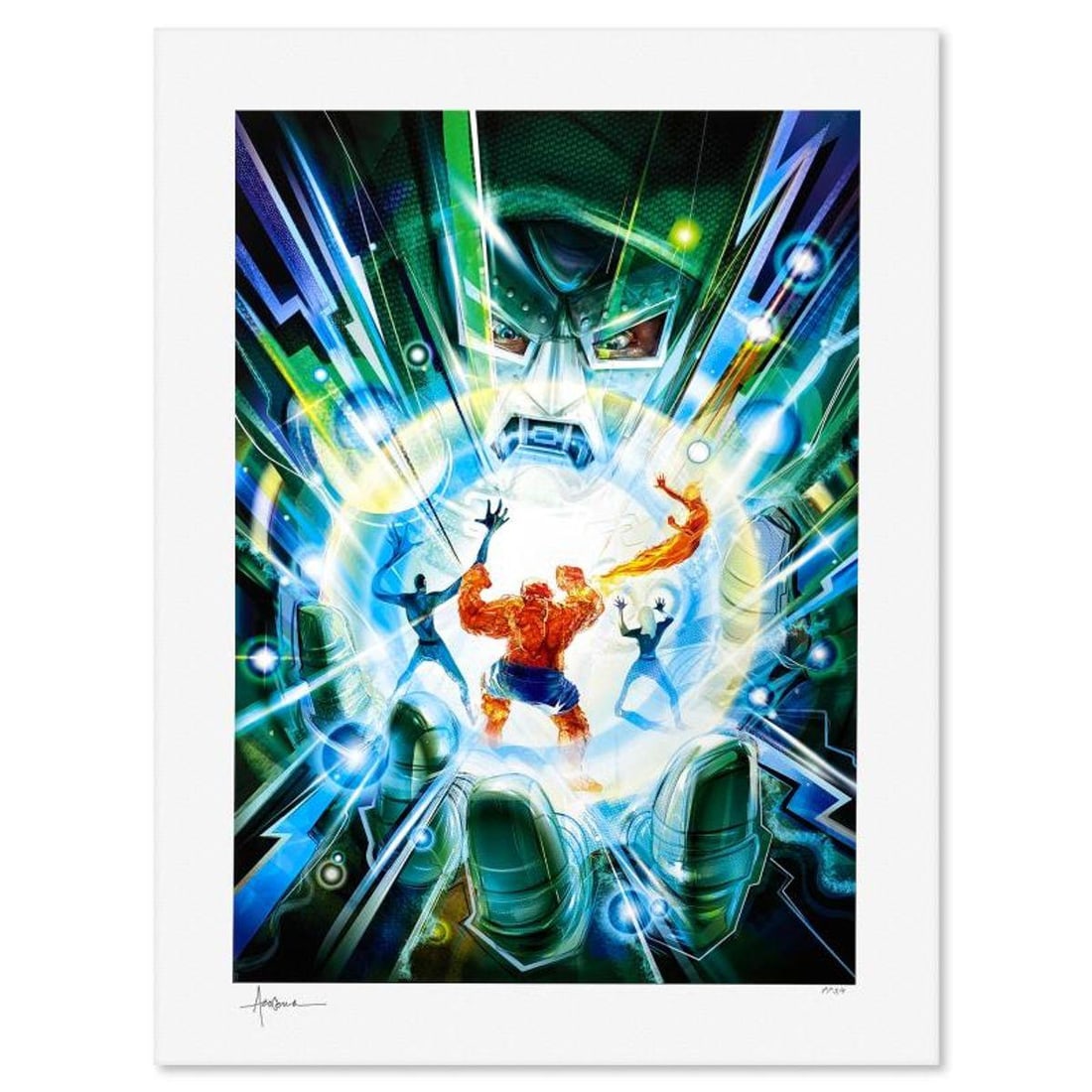 Marvel Comics & Orlando Arocena, "Fantastic Four: Hand of Doom" Limited Edition, PP Numbered 3/4 and: Fantastic Four: Hand of Doom is a limited edition giclee on paper by Orlando Arocena, PP numbered 3/4 and bearing the authorized signature of the artist. Includes Letter of Authenticity. Measures appr