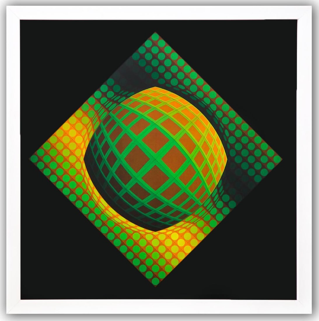 Victor Vasarely- Heliogravure Print "Untitled": Artist: Victor Vasarely. Medium: Heliogravure Print. Title: Untitled. Size: 10" x 10". Measures approx. 12" x 12" (framed). Additional: Custom Framed. Reference#: 21438.