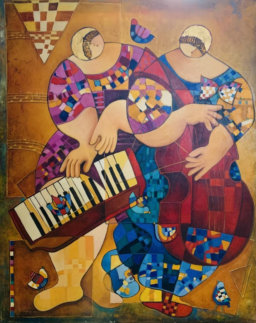 Dorit Levi- Original Painting on Canvas "Musical Duo " (1 of 2)