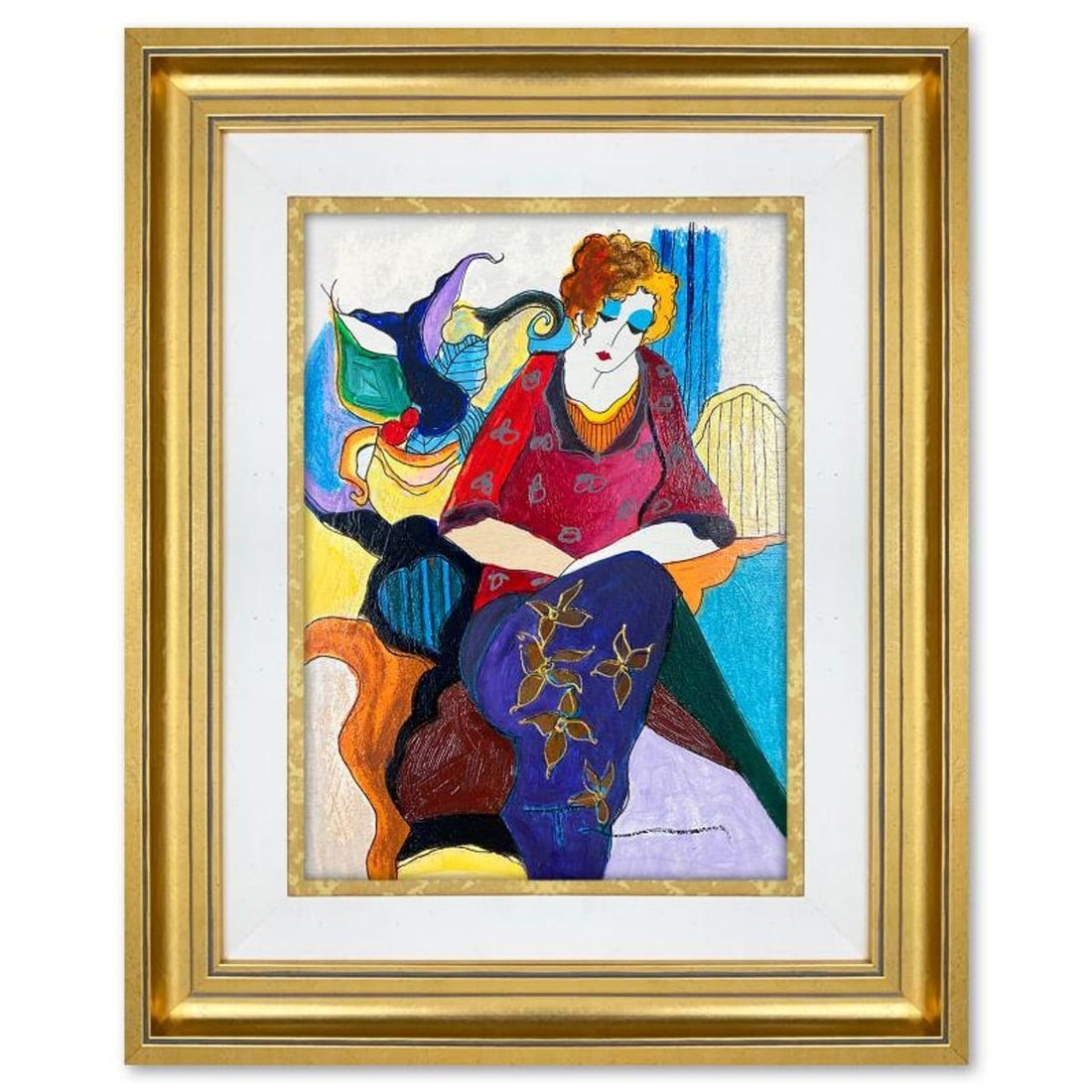 Itzchak Tarkay (1935-2012), "Memorie" Framed One-of-a-Kind Mixed Media Over Paint on Wood, Hand (1 of 2)