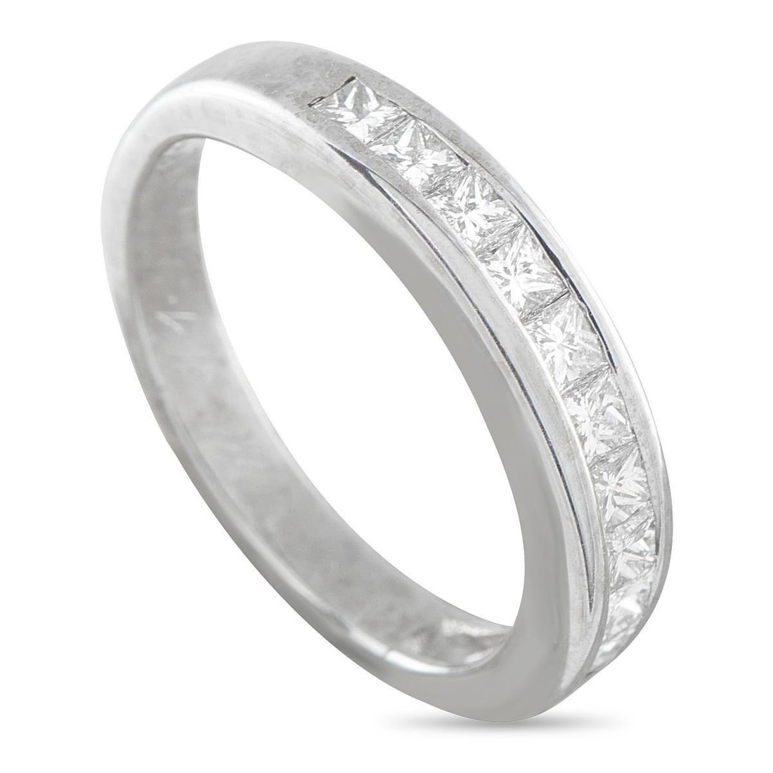 18K WHITE GOLD 0.60CT DIAMOND HALF-ETERNITY RING: A ring designed to carry the symbolism of commitment with a practical emphasis on balance, wearability, and longevity. This half eternity ring features a row of princess-cut diamonds running through