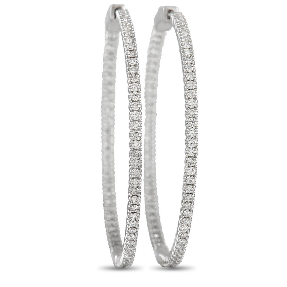 14K WHITE GOLD 1.77CT DIAMOND INSIDE-HOOP EARRINGS: Elevate any ensemble by adding these refined hoop earrings. Adorned with diamonds totaling 1.77 carats, these exquisite earrings feature a sleek 14K White Gold setting that measures 1.75 round.This