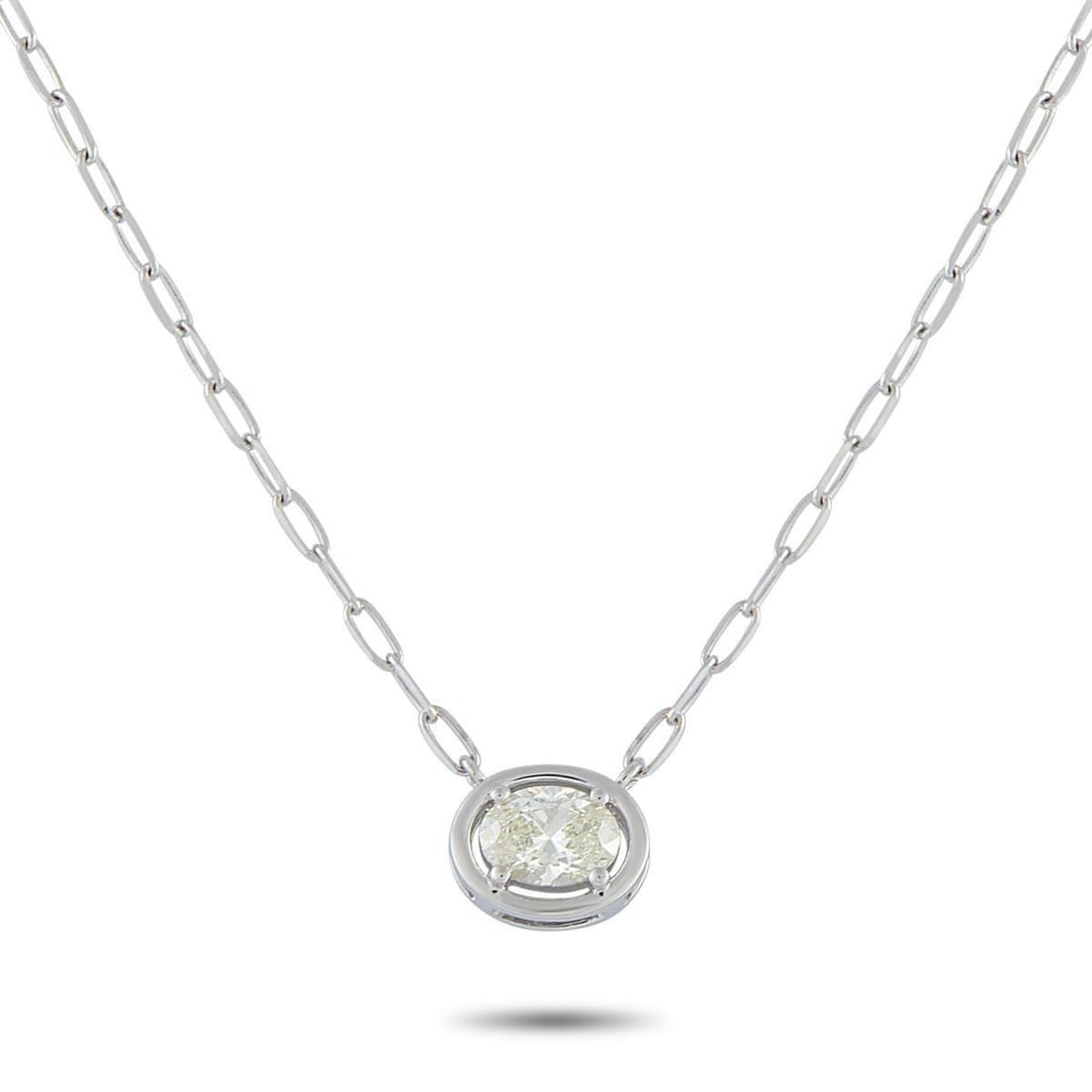 18K WHITE GOLD 0.93CT DIAMOND SOLITAIRE NECKLACE: A modern solitaire necklace offering beauty that's effortless, balanced, and enduring. At the center of this necklace sits a 0.93-carat round diamond, secured by four slim prongs in 18K white gold. A 