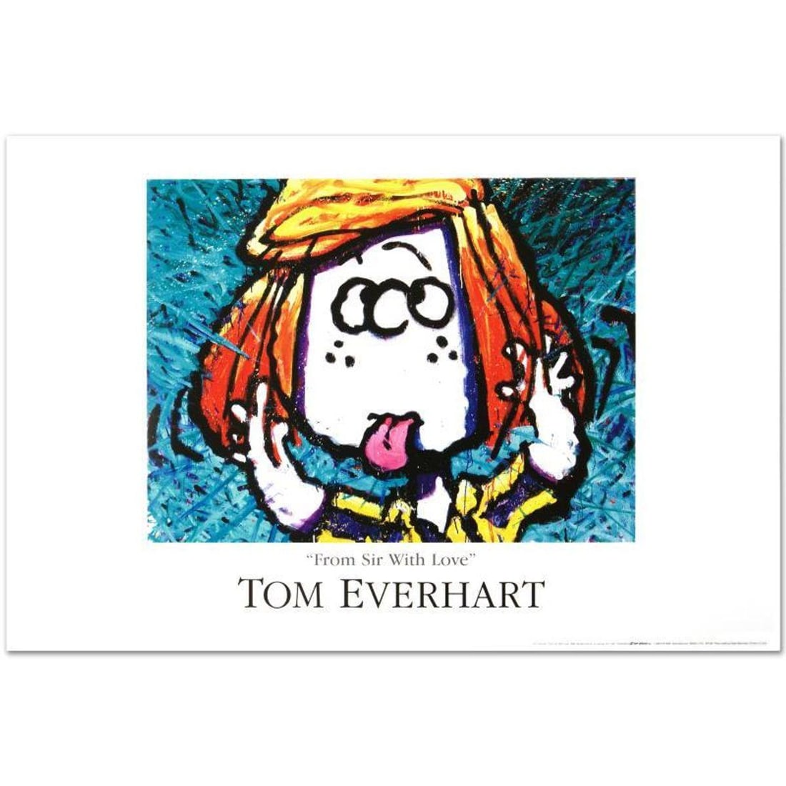 From Sir With Love Fine Art Poster by Renowned Charles Schulz Protege Tom Everhart.: From Sir With Love is a Fine Art Poster on paper, by Tom Everhart. Measures approx. 36" x 24" (with border), 22.5" x 20" (image with text). Reference#: 90403.