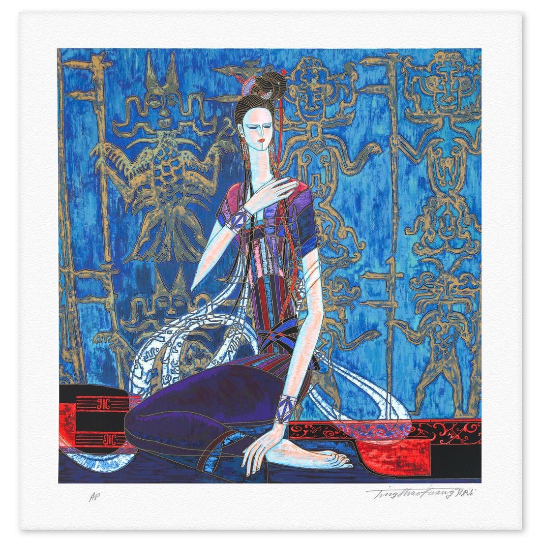Ting Kuang- Silkscreen "Calling the Soul": Artist: Ting Kuang. Medium: Silkscreen. Title: Calling the Soul. Size: 23" x 22". Signature: Hand Signed and Numbered. Reference#: 80521.
