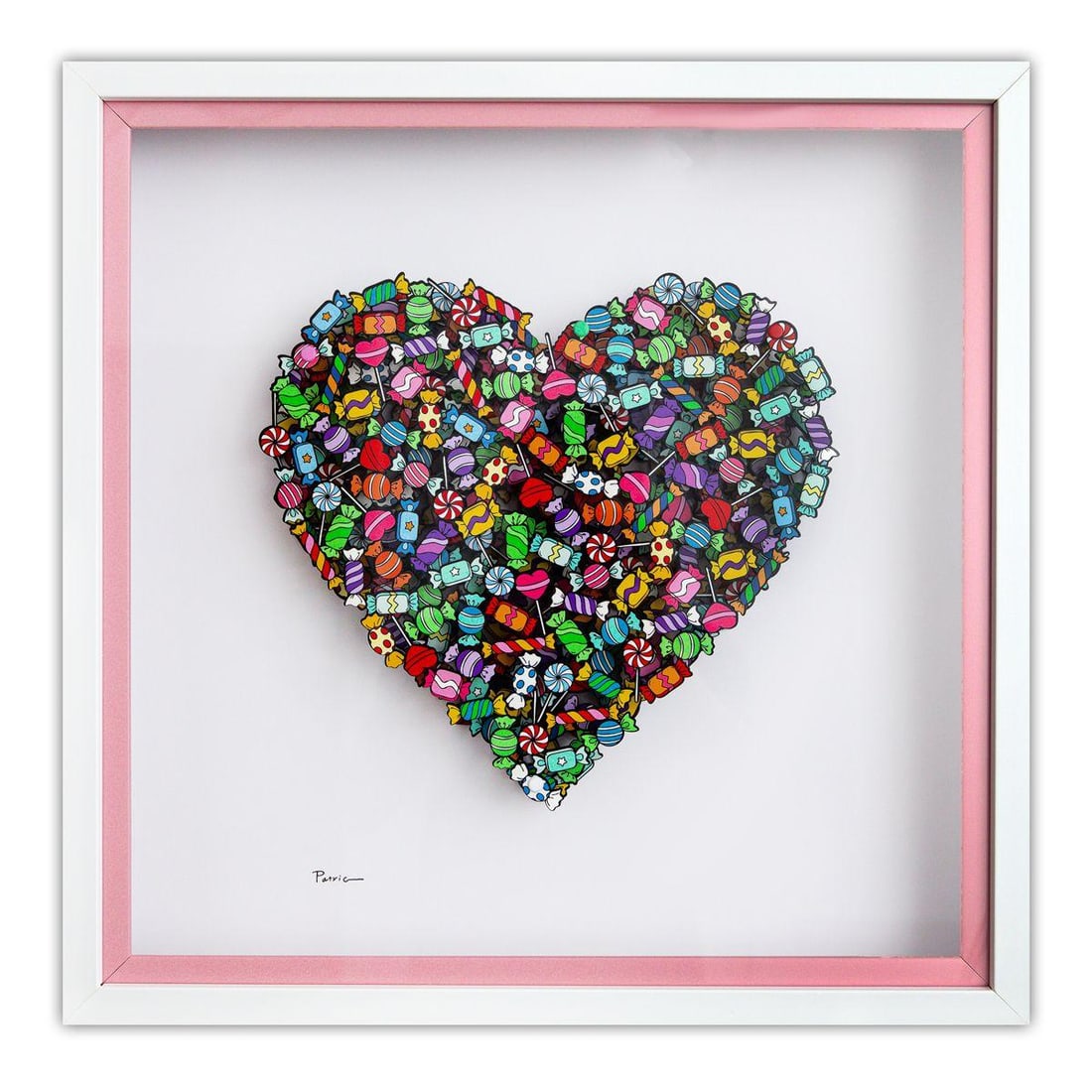 Patricia Govezensky- 3D Multilayered Woodcut "Love is Sweet": Artist: Patricia Govezensky. Medium: 3D Multilayered Woodcut. Title: Love is Sweet. Size: 12" x 12". Measures approx. 20" x 20" (framed). Signature: Hand Signed by the artist. Certificate of Authentic