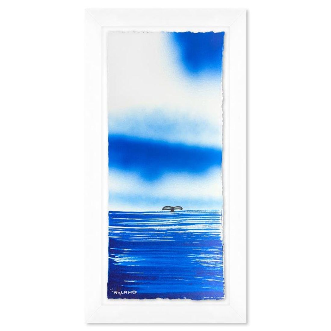Wyland, "Fluke" Framed, Hand Signed Original Painting with Letter of Authenticity.: Fluke is an original painting acrylic on deckle edge paper by Wyland. Hand signed by the artist, the piece comes custom framed and with a letter of authenticity. Measures approximately 26.5" x 14.5" (