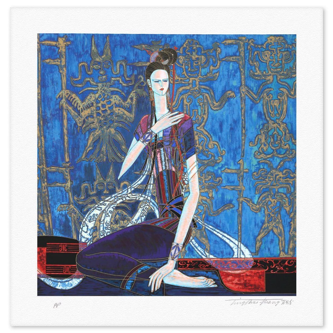 Ting Kuang- Silkscreen "Calling the Soul": Artist: Ting Kuang. Medium: Silkscreen. Title: Calling the Soul. Size: 23" x 22". Signature: Hand Signed and Numbered. Reference#: 80522.